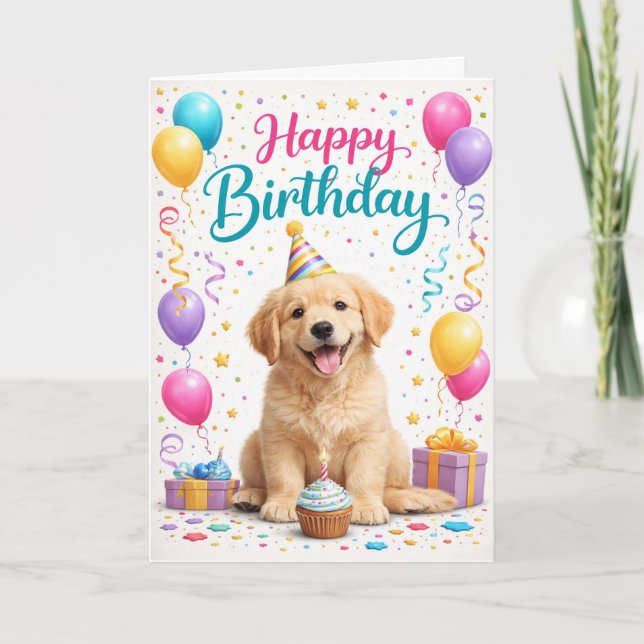 Tarjeta Fiesta de Cumpleaños de Cachorro Adorable (Anverso)