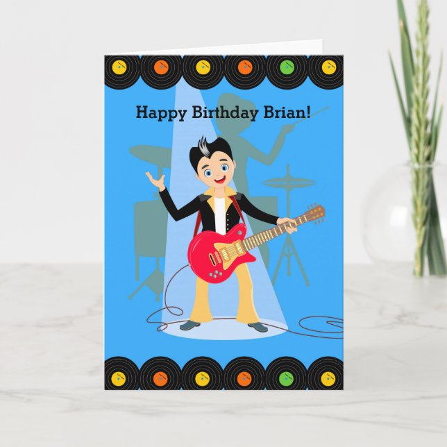 Tarjeta Fiesta de cumpleaños de chico estrella de rock (Anverso)