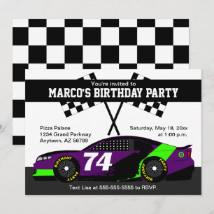 Tarjeta Fiesta de Cumpleaños de Coche de Carreras Negro Ve