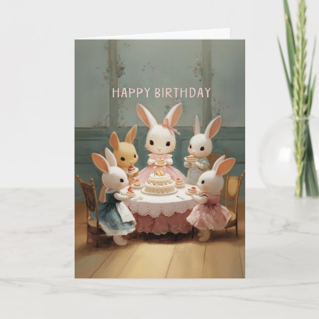 Tarjeta Fiesta de Cumpleaños de Conejito Bebé al Estilo Vi (Anverso)