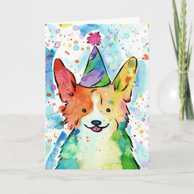 Tarjeta Fiesta de cumpleaños de Corgi (Anverso)