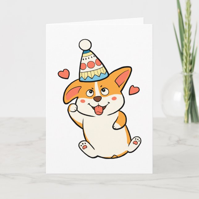 Tarjeta Fiesta de cumpleaños de Corgi (Anverso)