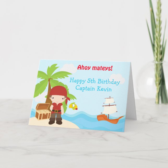 Tarjeta Fiesta de cumpleaños de Cute Brunette Pirate Boy (Anverso)