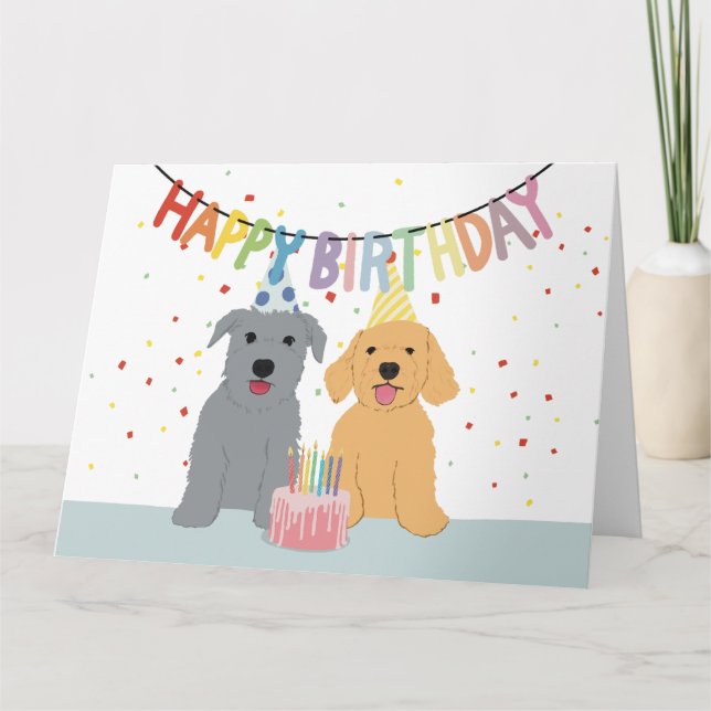 Tarjeta Fiesta de cumpleaños de dos perros (Anverso)