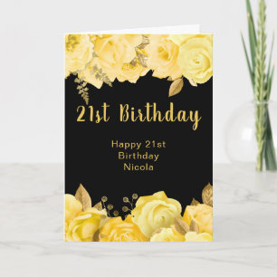 Tarjeta Fiesta de Cumpleaños de Flores Elegantes Amarillas