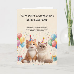 Tarjeta Fiesta de Cumpleaños de Gatos de Dibujos Animados