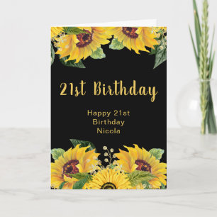 Tarjeta Fiesta de cumpleaños de girasoles y follaje elegan