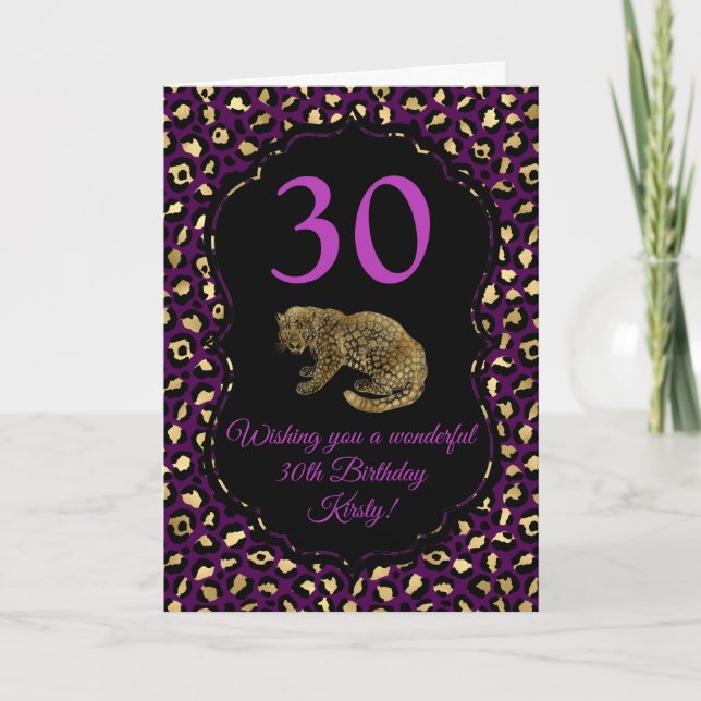 Tarjeta Fiesta de cumpleaños de impresión del leopardo mor (Anverso)
