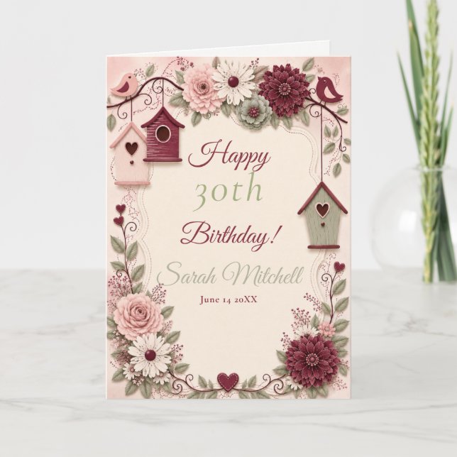 Tarjeta Fiesta de cumpleaños de invierno Burgundy Blush (Anverso)