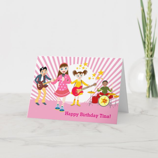 Tarjeta Fiesta de cumpleaños de la estrella pop chica (Anverso)