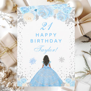 Tarjeta Fiesta de Cumpleaños de la Princesa de Piel Oscura