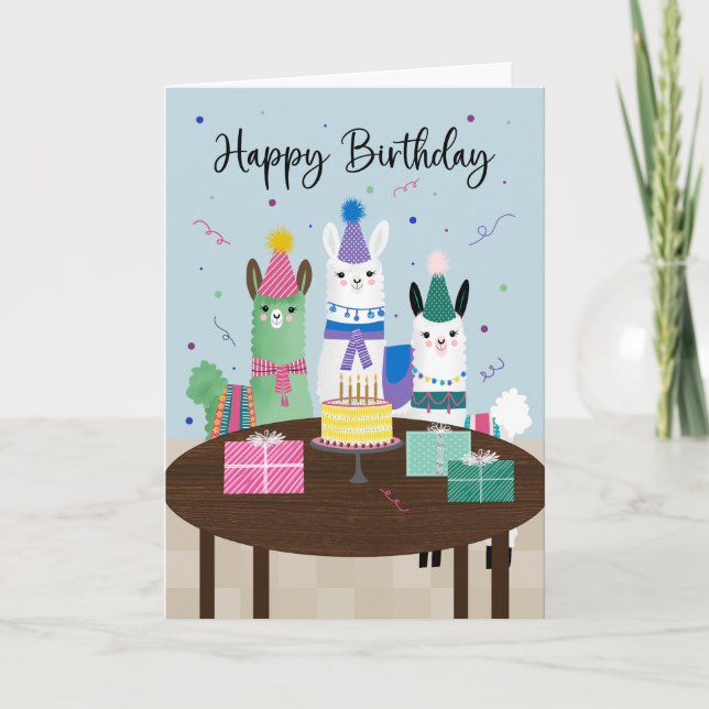 Tarjeta Fiesta de cumpleaños de llamas (Anverso)