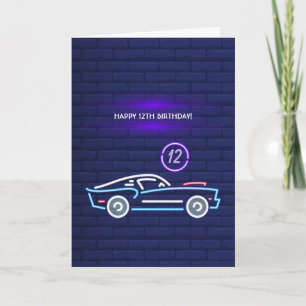 Tarjeta Fiesta de cumpleaños de Muscle Car americano neón