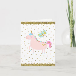 Tarjeta Fiesta de Cumpleaños de Niñas Unicornio con Brillo