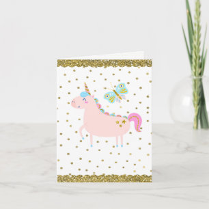 Tarjeta Fiesta de Cumpleaños de Niñas Unicornio con Brillo