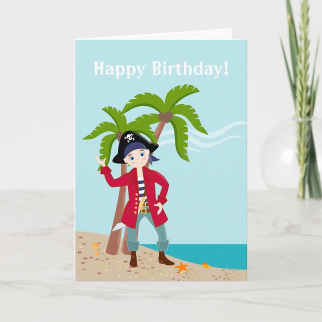 Tarjeta Fiesta de cumpleaños de niño pirata (Anverso)