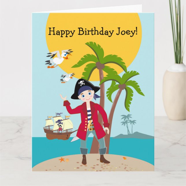 Tarjeta Fiesta de cumpleaños de niño pirata (Anverso)