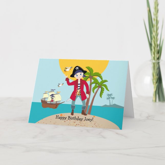 Tarjeta Fiesta de cumpleaños de niño pirata (Anverso)