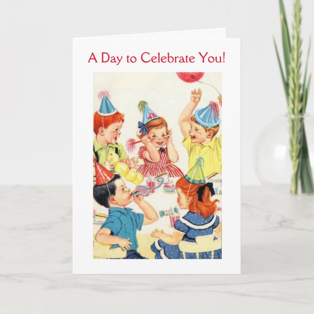 Tarjeta Fiesta de cumpleaños de niños de época, (Anverso)