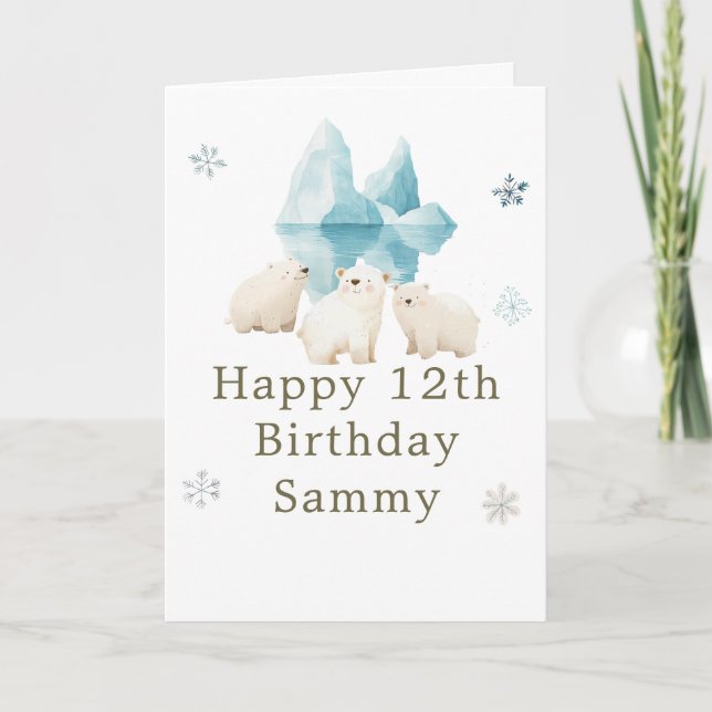 Tarjeta Fiesta de cumpleaños de osos polares de invierno a (Anverso)