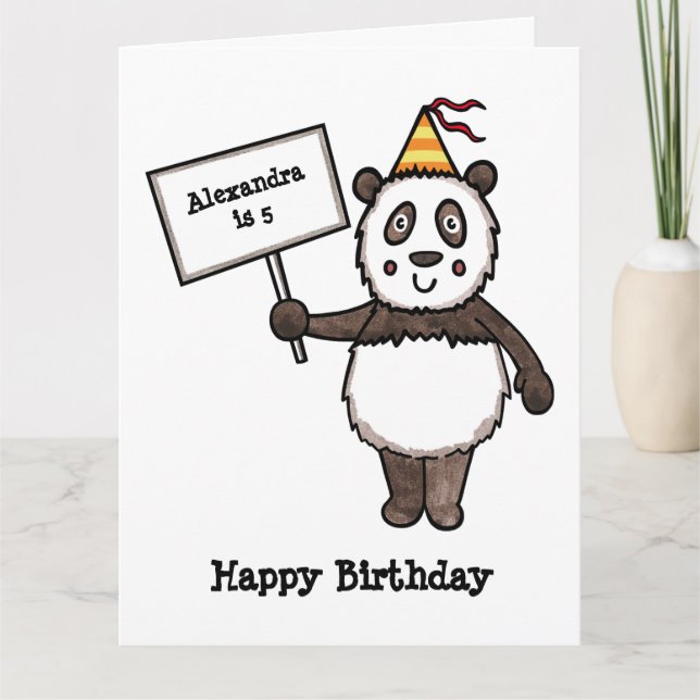 Tarjeta Fiesta de Cumpleaños de Panda Personalizada para N (Anverso)