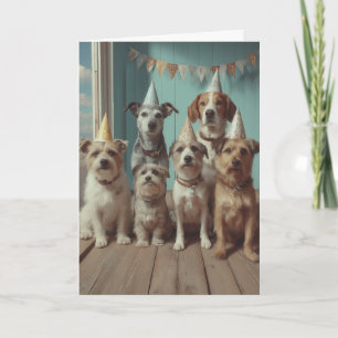 Tarjeta Fiesta de Cumpleaños de Perros con Sombreros Festi