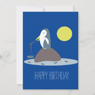Tarjeta Fiesta de Cumpleaños de Pingüino Pescando Lindo