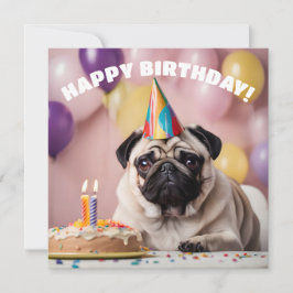 Tarjeta Fiesta de cumpleaños de Pug