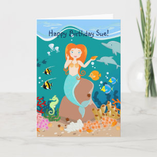 Tarjeta Fiesta de cumpleaños de sirenas y delfines