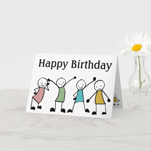Tarjeta Fiesta de cumpleaños de Stick Man (Planta pequeña)