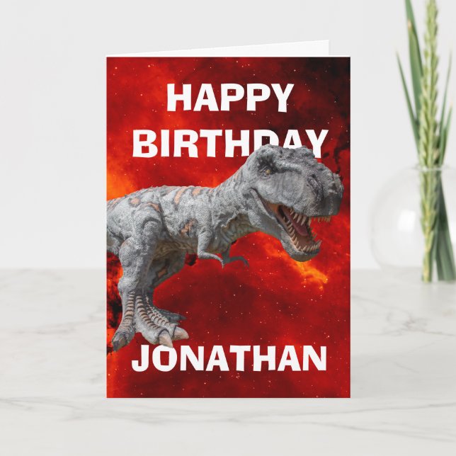 Tarjeta Fiesta de cumpleaños de T REX (Anverso)