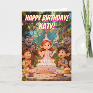 Tarjeta Fiesta de Cumpleaños de Trolls del Bosque Encantad