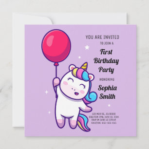 Tarjeta Fiesta de Cumpleaños de Unicornio Arcoíris Adorabl