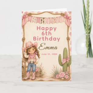 Tarjeta Fiesta de Cumpleaños de Vaquera Rosa