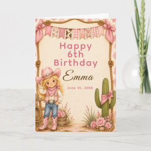 Tarjeta Fiesta de Cumpleaños de Vaquera Rosa
