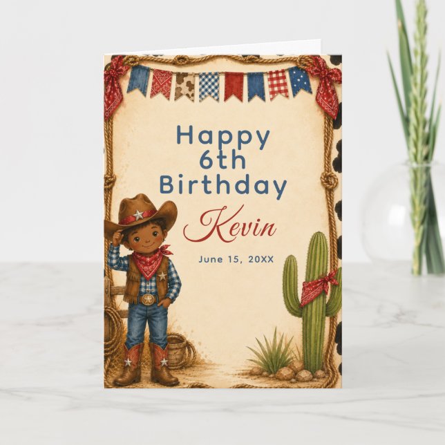 Tarjeta Fiesta de Cumpleaños de Vaquero (Anverso)