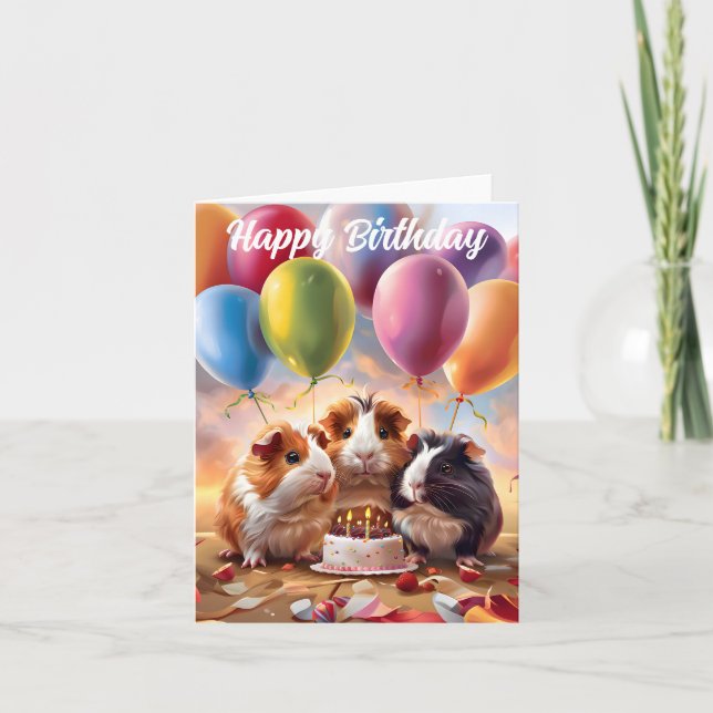 Tarjeta Fiesta de cumpleaños del cerdo de Guinea (Anverso)