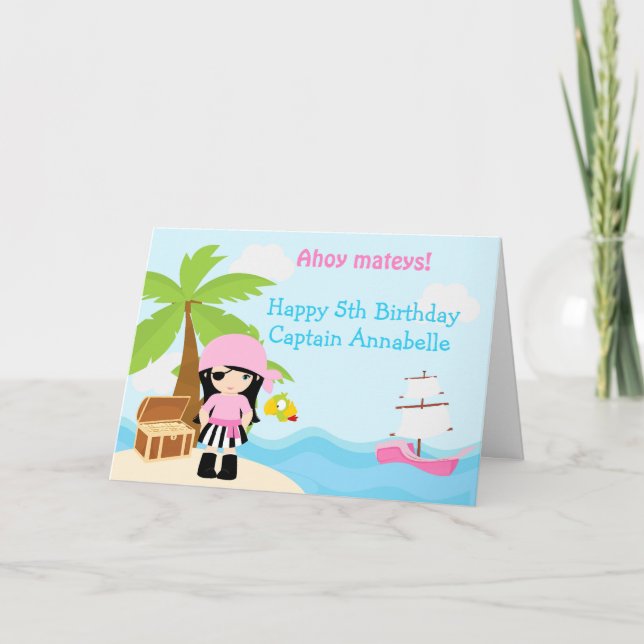 Tarjeta Fiesta de cumpleaños del Chica del pirata negro (Anverso)