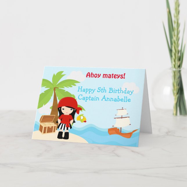 Tarjeta Fiesta de cumpleaños del Chica del pirata negro (Anverso)