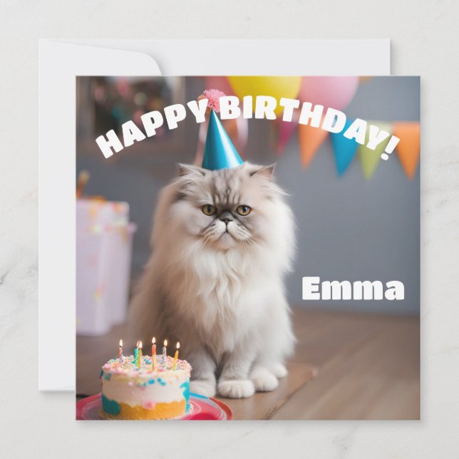 Tarjeta Fiesta de cumpleaños del gato persa (Anverso)