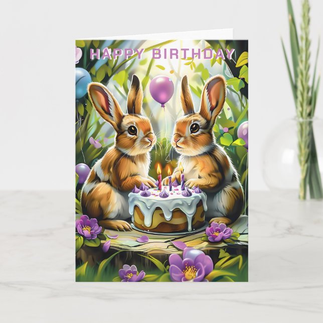 Tarjeta Fiesta de cumpleaños del Jardín de los Conejos (Anverso)