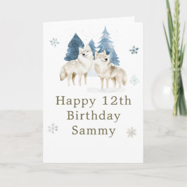 Tarjeta Fiesta de cumpleaños del lobo ártico de invierno a