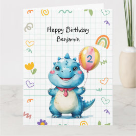 Tarjeta fiesta de cumpleaños del niño con globo de dinosau
