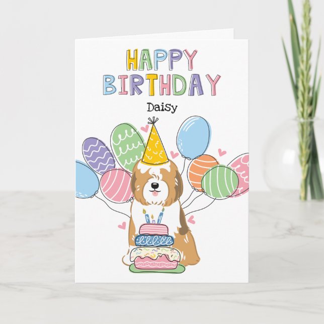 Tarjeta Fiesta de cumpleaños del perro del tibetano blanco (Anverso)