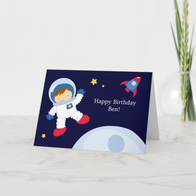 Tarjeta Fiesta de cumpleaños espacial astronauta (Anverso)