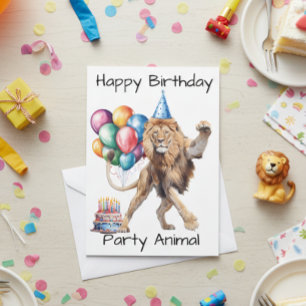 Tarjeta Fiesta de cumpleaños feliz de león animal