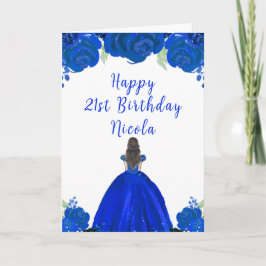 Tarjeta Fiesta de cumpleaños floral azul de la Princesa de
