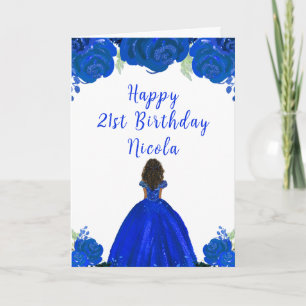 Tarjeta fiesta de cumpleaños floral azul de Princesa de Pi
