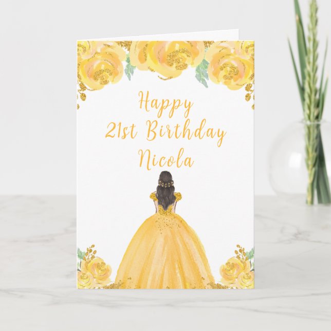 Tarjeta Fiesta de cumpleaños floral Gold Princess Hair (Anverso)