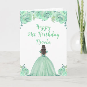 Tarjeta Fiesta de cumpleaños floral Mint Mint Hair Princes